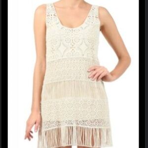 Cream Lace Fringe Dress Boho Festival Cottagecore